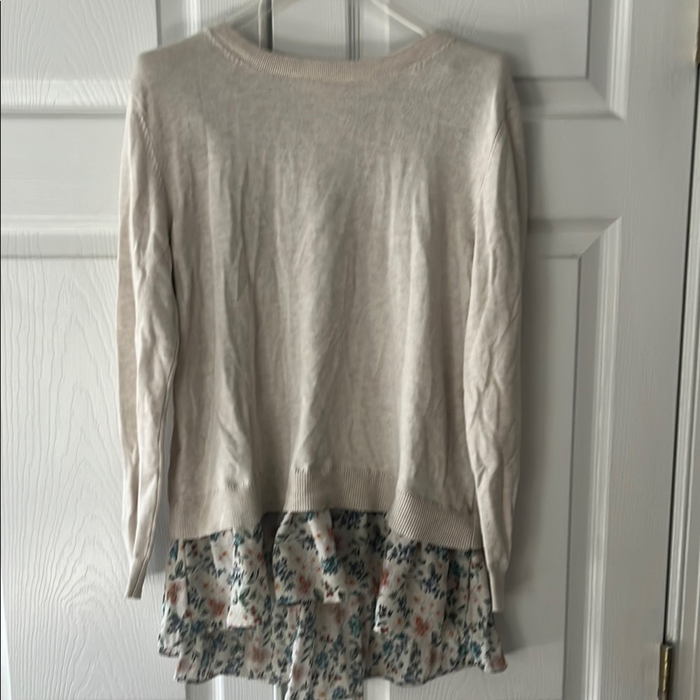 Cream Maternity Sweater with Floral Hem